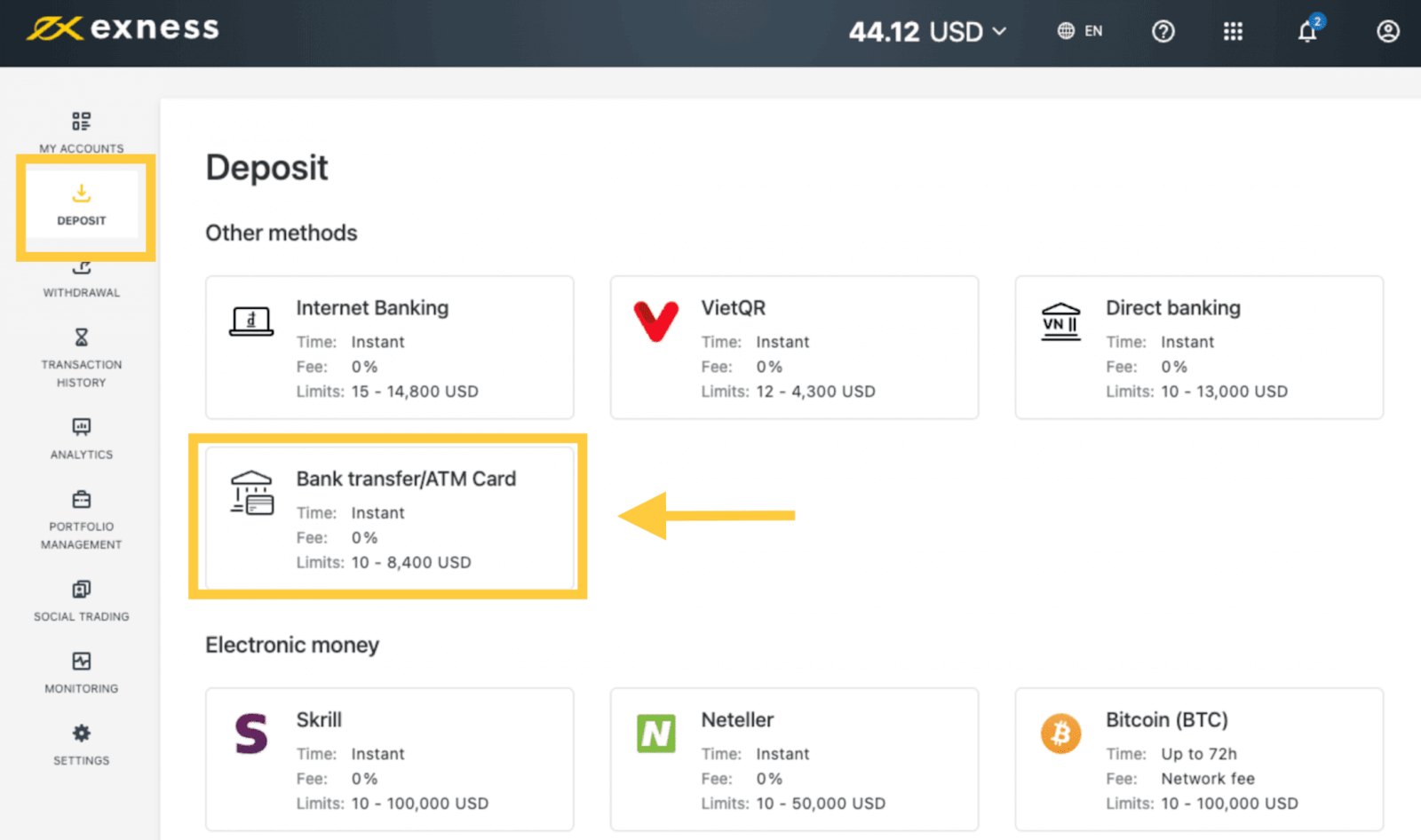 Deposit and Withdrawal on Exness using Bank Transfers/ATM cards in Vietnam Deposit and Withdrawal on Exness using Bank Transfers/ATM cards in Vietnam