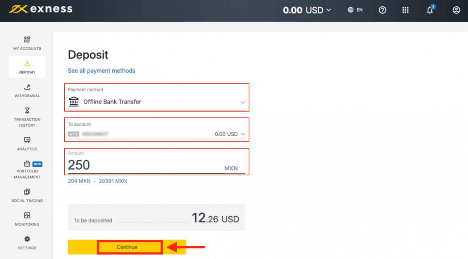 Exness Depósito y Retiro de Dinero en México