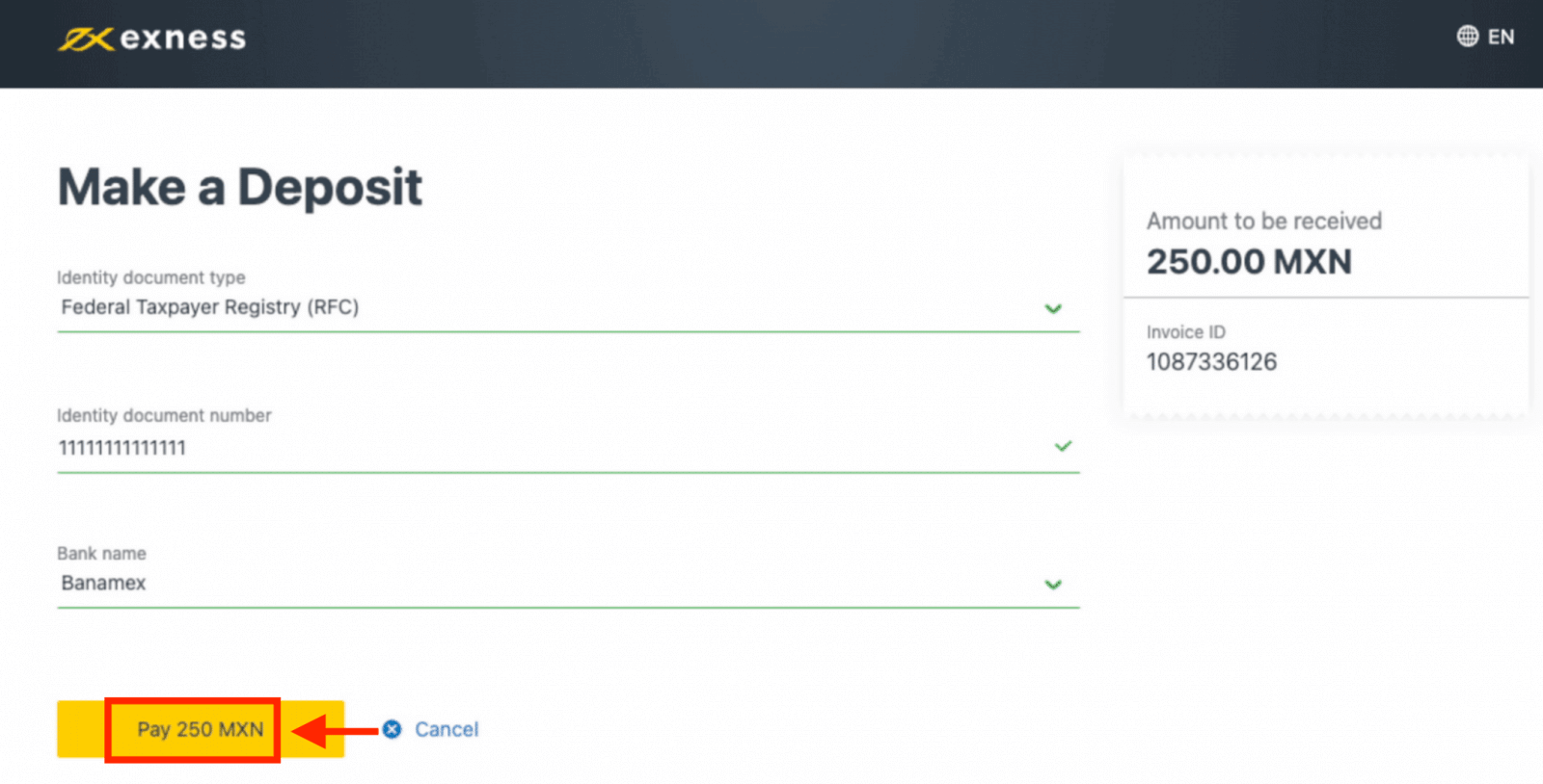 Exness Depósito y Retiro de Dinero en México